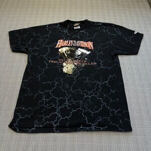 Vintage Harley Davidson Lightning Shirt Large All Over Print 100th Anniversary